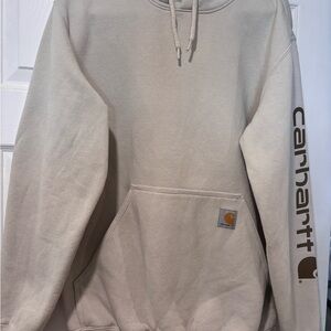 CARHARTT Men's Beige Hoodie with Logo Sleeve